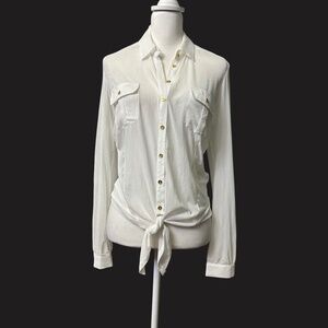 Bebe Sheer Tie Front Button-Down Blouse